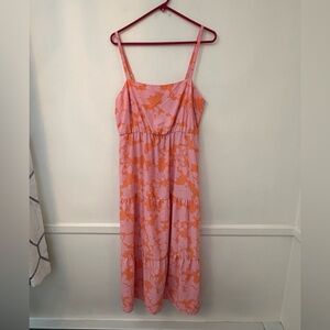Social Standard Pink / Orange Sundress Smocked Back Maxi Dress Size Lg-